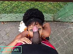 Beautiful Young Brunette Submissively Deepthroats Big Cock with Passionate Emotion