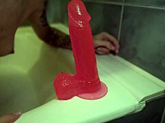 cute girl jerking off her tight pussy with a big dildo in hot solo bedroom play