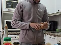 Cooking Omelette Undressing Jerking Off Cumming On Food!