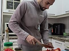 Cooking Omelette Undressing Jerking Off Cumming On Food!