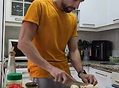 Cooking Omelette Undressing Jerking Off Cumming On Food!