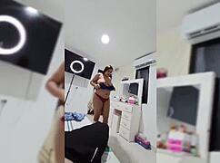 pregnant keilimar in red panties gets bent over for doggystyle blowjob