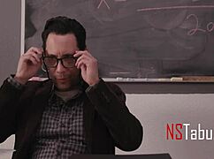 Tiny Cheerleader Fucks Teacher on Desk in Classroom