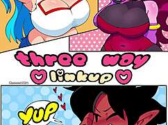 Threeway group linkup in comic style.