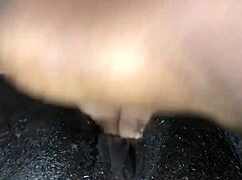 Sexy black amateur fingers her wet big pussy solo at home.