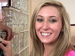 Little blonde seduces stepdad with licks and taboo touches on her small tits