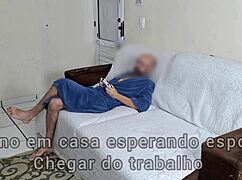 This husband invites a friend to watch his blindfolded wife in the bedroom, then joins the submissive action.