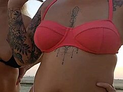 African mature milf flashing big ass, hunting virgin guy on beach for raw pounding