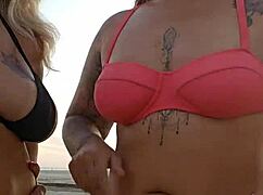 African mature milf flashing big ass, hunting virgin guy on beach for raw pounding