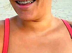 African mature milf flashing big ass, hunting virgin guy on beach for raw pounding