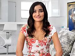 Skinny brunette babe rides big cock in missionary and cowgirl positions, getting her wet pussy destroyed for the first time.