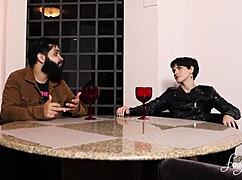 Skinny girl deepthroats big hairy cock