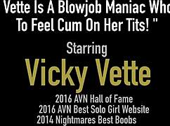 vicky vette goes crazy giving blowjobs, loving cum on her chest!