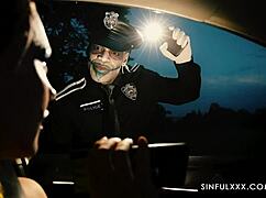 Officer Questions Halloween Babe During Intense Blowjob in Office