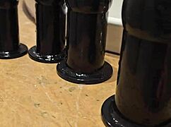 large sextoy stretches redhead's ass wide open