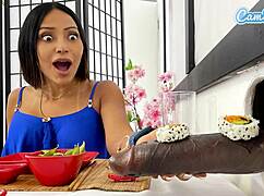 hey, ever seen big tit milfs and cute asian teen at sushi glory hole with BBC?