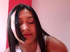 stepsister in pink shorts rides cowgirl style with wet pussy