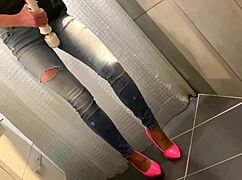 Desperate Pee in Jeans, Then He Pees on Ass and Gets Blowjob