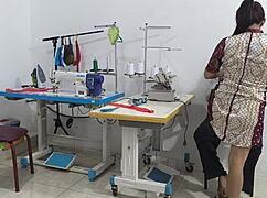 Intense Seduction In Sewing Workshop With Mature Latina Ass Play And Flashing