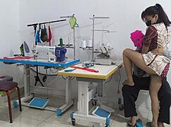 Intense Seduction In Sewing Workshop With Mature Latina Ass Play And Flashing