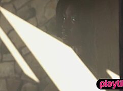 The petite ebony model slowly undresses, revealing her naked body and bubble butt.