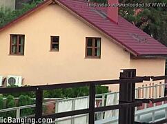 cute girl dominates public street gang bang threesome with two guys