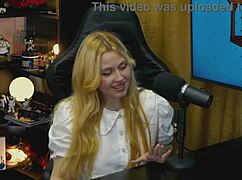 Branquinha viamms bends over on podcast table showing tight pussy