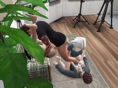 Group sex on floor and on chair