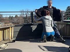 Redhead Slut Gives Fast Handjob on Roof! Boyfriend Waits Below for Bigmax8inch.