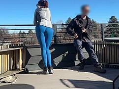 Redhead Slut Gives Fast Handjob on Roof! Boyfriend Waits Below for Bigmax8inch.