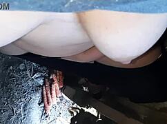 Country girl with big tits masturbates hairy pussy to intense orgasm on ranch