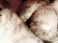 a naughty brunette and her man play with dark oil and fuck doggy style 😈