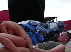 Fayna Vergara fucks in pantyhose, heels, and lingerie outdoors.