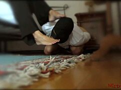 Mistress makes her sub worship her feet in total femdom control