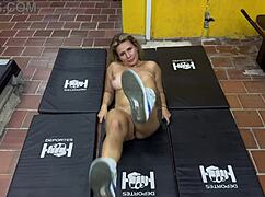 Blonde Colombian MILF Karen Sleent Guides Your Naked Gym Workout with JOI Tips