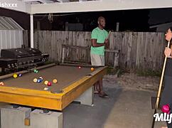 MilfCandy Samantha loses at pool game outdoors