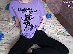 The petite student says, 'i'm playing with my natural tits until i orgasm'