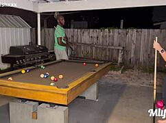 MilfCandy Samantha loses at pool game outdoors