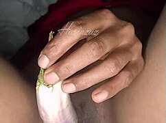 fingering my pussy with spicy vegetable dildo, so sexy