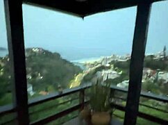 slim stepdaughter orgasms fucking stepfather outdoors on balcony