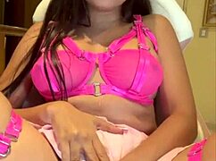 A beautiful latina in lingerie masturbates solo until she cums at home