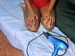 Maid without shirt in hot room accepts money offer