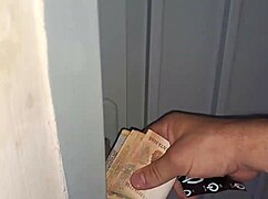 Maid without shirt in hot room accepts money offer