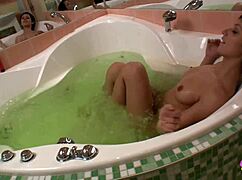 bath masturbation turns into hot lesbian action with dildos and pussy licking