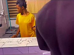 pretty young african girl with fat ass getting workout in kitchen