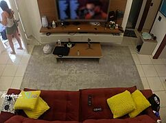 Hot Wife Recognized By Delivery Man, Lets Him Suck Her Big Tits On Living Room Sofa