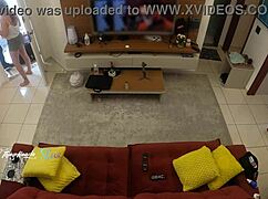 Hot Wife Recognized By Delivery Man, Lets Him Suck Her Big Tits On Living Room Sofa