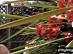 Skinny blonde teen 18+ roxy shaw stripping and watering her tiny tits outdoor, naked with clothes ripped in solo striptease