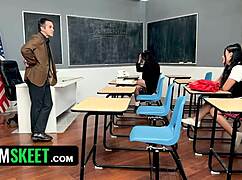 risky teacher caught with two asian students in uniform