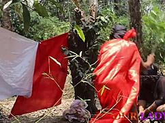 Ever seen African Christmas rituals? Foursome on BBW in the bush!